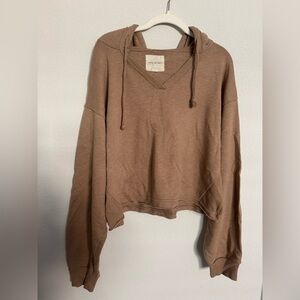 American Eagle Brown V-Neck Hoodie